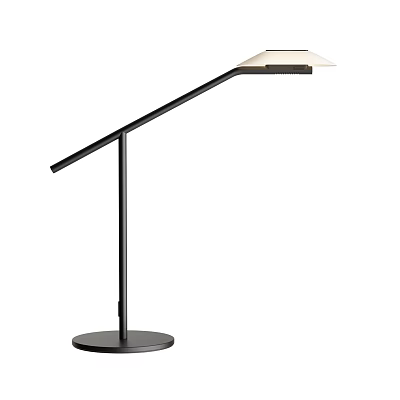 Sleek Modern Table Lamp Featuring Black Adjustable Arm White Lampshade And Circular Base 3d model