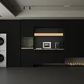 Modern Kitchen Sideboard With Black Cabinets Framed Picture And Coffee Maker On Countertop