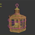Decorative Golden Lantern With Ornate Metal Frame And Glass Panels