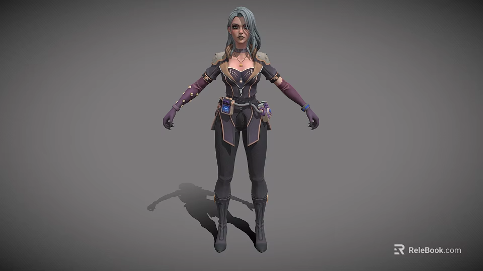3D Fantasy Woman Character With Gray Hair And Ornate Leather Armor Outfit 3d model 