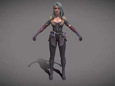3D Fantasy Woman Character With Gray Hair And Ornate Leather Armor Outfit 3d model