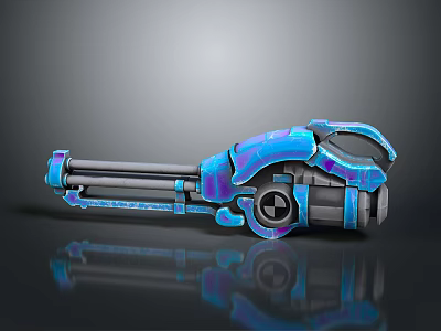 Futuristic Sci fi Blue and Purple Metallic Glossy Gun with Barrel Grip Design 3d model