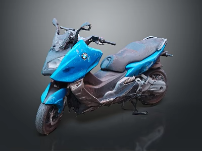 Blue BMW Motorcycle Scooter With Worn Exterior And Vintage Design Features 3d model