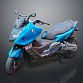 Blue BMW Motorcycle Scooter With Worn Exterior And Vintage Design Features