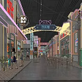Vibrant Commercial Street With Neon Lights Traditional Modern Architecture Pedestrians And Outdoor Tables