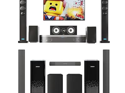 High Quality Home Theater Audio System With Floorstanding Speakers Center Channel Subwoofer And Amplifier 3d model