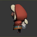3D Animated Character With Red Hooded Cloak White Hair Smiling Standing On Green Grass