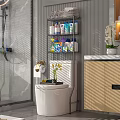 Modern Bathroom Toilet With Metal Shelf Storage Bathroom Supplies And Potted Plant Decor