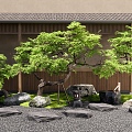 Maple Landscape Tree Courtyard Micro Landscape Ting Stone Head Landscape Landscaping Courtyard Landscape Setches Water Bowl 3d model