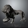 Standing Stone Lion Statue With Detailed Mane On Gray Background