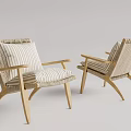 Pair of Woven Accent Chairs with Wooden Frame and Striped Seat Cushions