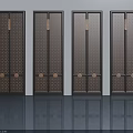 Four Dark Colored Casement Doors Featuring Elegant Geometric Patterns And Metal Accents