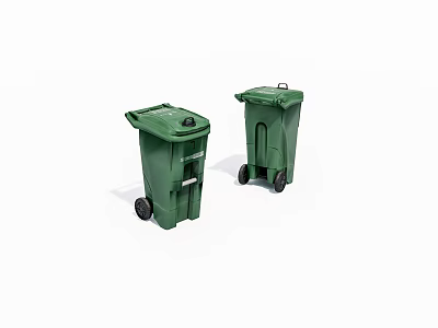 Two Green Wheeled Trash Bins With Lids For Daily Household Use 3d model