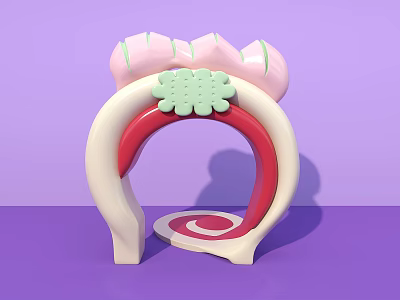 Colorful Event Entrance With Pink Flower Decor Green Grid And Red Spiral On Purple Background 3d model