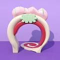 Colorful Event Entrance With Pink Flower Decor Green Grid And Red Spiral On Purple Background