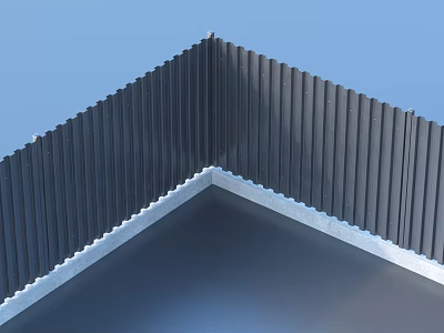 Black Corrugated Metal Fence Corner Design With Silver Base Trim Structure 3d model