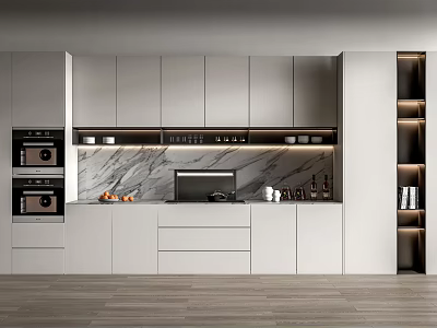 Modern Kitchen Interior Design With White Cabinets And Marble Countertop Appliances 3d model