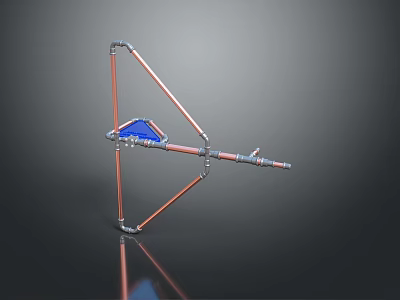Scenic Landscape With Copper Silver Metal Pipes Blue Triangle And Dark Background Reflection 3d model