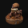 Fantasy Skull Headed Octopus Creature With Orange Eyes And Tentacles On Brown Beige Textured Base