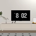 Modern White TV Stand With Decorative Vase Plants Fruit Tray And TV Screen