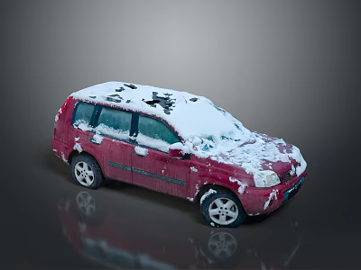 Red SUV Car Exterior Covered With Snow On Roof And Body 3d model