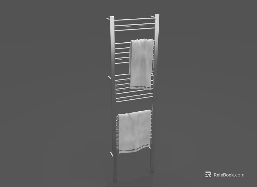 Silver Bathroom Towel Rack With Hanging White Towels For Home Use 3d model 