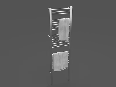 Silver Bathroom Towel Rack With Hanging White Towels For Home Use 3d model