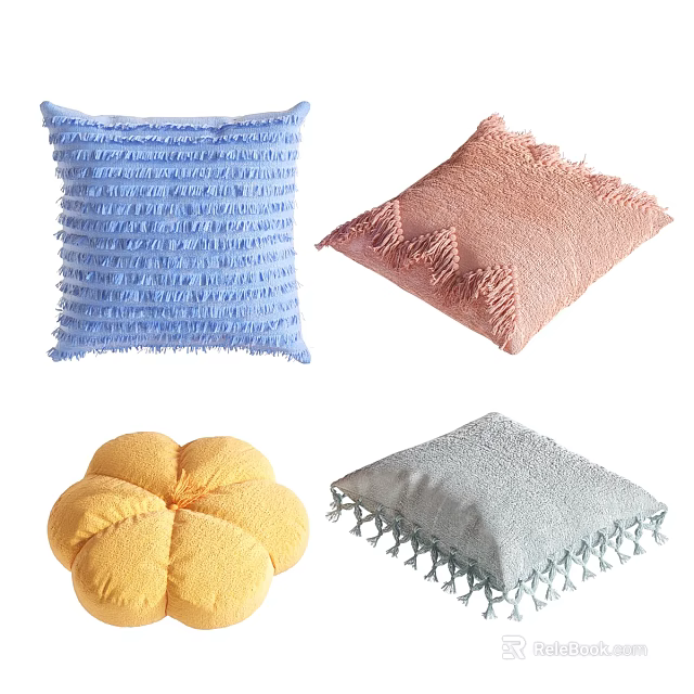 Colorful Decorative Throw Pillows With Tassel Accents And Floral Shape Design Details 3d model 