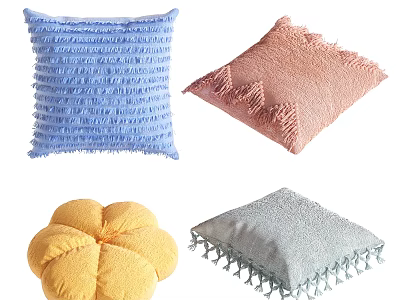 Colorful Decorative Throw Pillows With Tassel Accents And Floral Shape Design Details 3d model