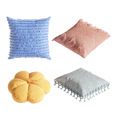 Colorful Decorative Throw Pillows With Tassel Accents And Floral Shape Design Details 3d model
