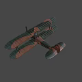 Vintage Biplane Fighter Aircraft with Green Brown Striped Wings Red Tail Emblem Propeller Landing Gear