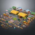 Household Items Display in Colorful Market Stalls with Fresh Fruits Vegetables and Organized Goods