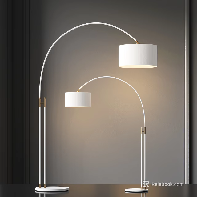 Modern Arched Floor Lamp With Double White Lampshade And Metal Stand For Living Room 3d model 