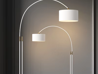 Modern Arched Floor Lamp With Double White Lampshade And Metal Stand For Living Room 3d model