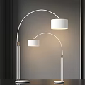 Modern Arched Floor Lamp With Double White Lampshade And Metal Stand For Living Room