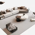 Modern Beige L Shaped Sofa With Round Coffee Table And Accent Chair