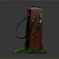 Vintage Red Gas Pump With Grass And Moss At The Base