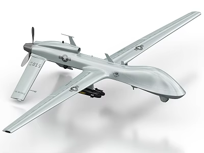 Military Combat Drone With Silver Gray Body Long Wings And Mounted Weapons 3d model