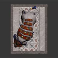 Fantasy Decorated Boar With Red Gold Armor Blue Ornaments White Tusks On Patterned Stone Platform