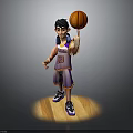 Cartoon Basketball Player In Purple Jersey Holding Ball On Wooden Floor