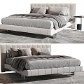 Modern Upholstered Double Bed With Elegant Headboard Soft Pillows Throw Blanket And Bedside Table 3d model