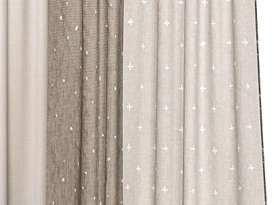 Beige and Brown Fabric Curtains With White Cross and Dot Patterns Design 3d model
