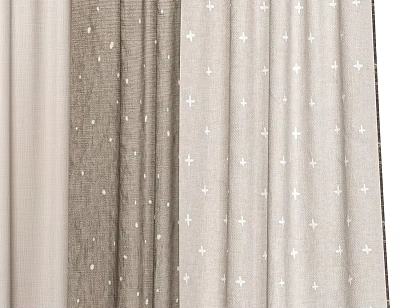Beige and Brown Fabric Curtains With White Cross and Dot Patterns Design 3d model