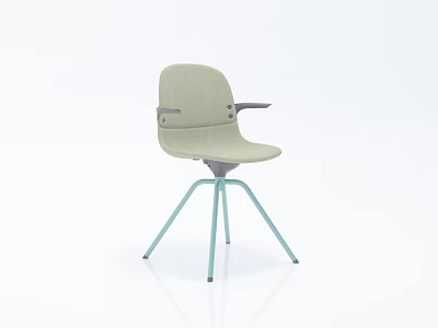 Light Green Fabric Office Chair with Armrests and Three Legged Light Blue Base 3d model