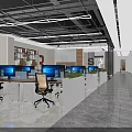 Modern Public Office Space With Open Layout Wooden Desks Computers Green Plants And Hanging Lights