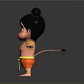 Cute Cartoon Character With Black Bun Hairstyle Golden Necklace Red Shorts And Outstretched Arms