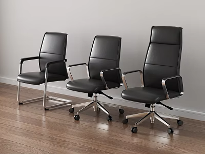 Black Leather Office Chairs With Metal Frame And Swivel Wheels For Modern Workspace 3d model