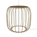 Modern Round Rattan Stool With Cage Like Frame And Slender Strip Design