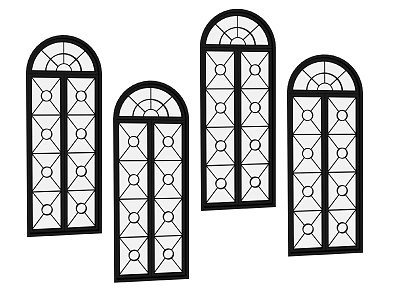 Elegant Lattice Windows with Various Shapes and Detailed Geometric Patterns 3d model