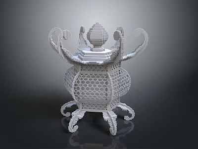 White Decorative Candle Holder With Elegant Hollow Out Pattern And Curved Legs Design 3d model